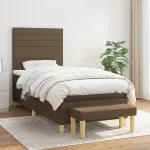 Pat box spring cu saltea, maro închis, 90x200 cm, textil GartenMobel Dekor