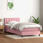 Pat box spring cu saltea, roz, 90x210 cm, catifea GartenMobel Dekor
