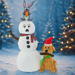 Om de zapada de exterior gonflabil, iluminare LED, cu catel si iepuras, cu compresor integrat, 180x80x60 cm, alb Household NewTrend