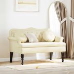 Bancă Chesterfield Crem 120.5 x 65 x 75 cm Piele artificială GartenMobel Dekor