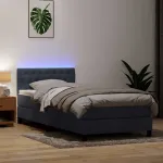 Pat cu arcuri cu saltea și LED, gri închis, 80x210 cm, catifea GartenMobel Dekor