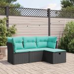 Set mobilier de grădină cu perne, 4 piese, negru, poliratan GartenMobel Dekor