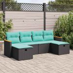 Set mobilier de grădină cu perne, 6 piese, negru, poliratan GartenMobel Dekor