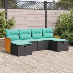 Set mobilier de grădină cu perne, 6 piese, negru, poliratan GartenMobel Dekor