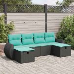 Set mobilier de grădină cu perne, 6 piese, negru, poliratan GartenMobel Dekor