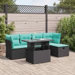 Set mobilier grădină perne 6 piese negru poliratan/lemn acacia GartenMobel Dekor