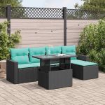 Set mobilier grădină perne 6 piese negru poliratan/lemn acacia GartenMobel Dekor