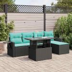 Set canapele de grădină cu perne, 6 piese, negru, poliratan GartenMobel Dekor