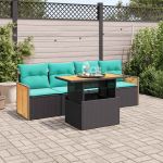 Set mobilier de grădină cu perne, 5 piese,poliratan/lemn acacia GartenMobel Dekor