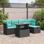 Set mobilier grădină perne 6 piese negru poliratan/lemn acacia GartenMobel Dekor