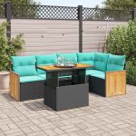 Set mobilier grădină perne 6 piese negru poliratan/lemn acacia GartenMobel Dekor