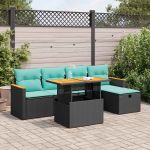 Set mobilier grădină perne 6 piese negru poliratan/lemn acacia GartenMobel Dekor