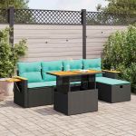 Set mobilier grădină perne 6 piese negru poliratan/lemn acacia GartenMobel Dekor