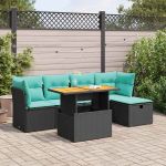 Set mobilier grădină perne 6 piese negru poliratan/lemn acacia GartenMobel Dekor