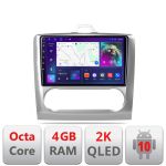 Navigatie Ford Focus clima automata C-140-automatic Android Octa Core Ecran 2K QLED GPS 4G 4+32GB 360 KIT-140-automatic+EDT-E409-2K CarStore Technology