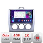 Navigatie Ford Focus clima manuala C-140-manual Android Octa Core Ecran 2K QLED GPS 4G 4+32GB 360 KIT-140-manual+EDT-E409-2K CarStore Technology