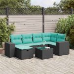 Set canapele de grădină cu perne, 7 piese, negru, poliratan GartenMobel Dekor