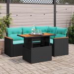 Set mobilier de grădină cu perne, 5 piese, negru, poliratan GartenMobel Dekor
