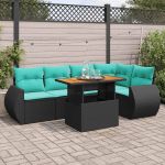 Set mobilier de grădină cu perne, 6 piese, negru, poliratan GartenMobel Dekor