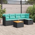 Set mobilier de grădină cu perne, 6 piese, negru, poliratan GartenMobel Dekor