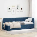 Cadru de pat colțar cu headboard albastru 80 x 200 cm țesătură GartenMobel Dekor