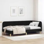Cadru de pat colțar cu headboard Negru 90 x 190 cm țesătură GartenMobel Dekor