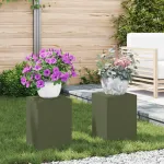 Suport pentru plante 2 pcs Olivengrønn 24 x 24 x 35 cm Oțel GartenMobel Dekor