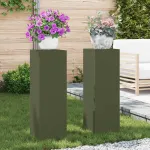 Suport pentru plante 2 pcs Olivengrønn 24 x 24 x 75 cm Oțel GartenMobel Dekor