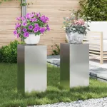 Suporturi pentru plante 2 pcs Argintiu 24 x 24 x 55 cm GartenMobel Dekor