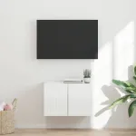 Dulap TV de perete Alb lucios 59,5 x 31 x 40 cm Lemn compozit GartenMobel Dekor