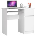 Birou computer PIKSE cu sertar, dulap si polita glisanta pentru tastatura, dreapta, 90x50x77 cm, alb Household NewTrend