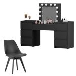 Set masa de toaleta/machiaj Antonia + scaun Mark, negru, cu oglinda si LED-uri, 155x42x135 cm GartenVIP DiyLine