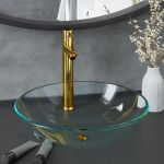 Chiuvetă baie robinet și scurgere tip push, transparent, sticlă GartenMobel Dekor