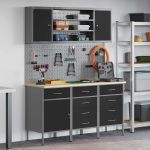 Banc de lucru cu sertar 7 pcs Negru 150 x 55 x 200 cm Oțel GartenMobel Dekor