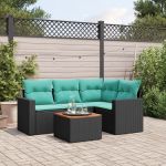 Set mobilier de grădină cu perne, 5 piese, negru, poliratan GartenMobel Dekor