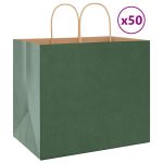Pungi de hârtie 50 buc cu mânere verde 32x22x28 cm GartenMobel Dekor