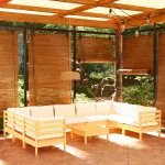 Set mobilier grădină cu perne crem, 10 piese, lemn masiv de pin GartenMobel Dekor