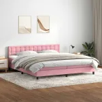 Pat box spring cu saltea, roz, 180x210 cm, catifea GartenMobel Dekor