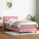 Pat box spring cu saltea, roz, 80x220 cm, catifea GartenMobel Dekor
