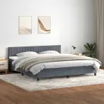 Pat cu arcuri cu saltea și LED, gri închis, 180x220 cm, catifea GartenMobel Dekor