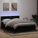 Pat cu arcuri cu saltea și LED, negru, 160x210 cm, catifea GartenMobel Dekor