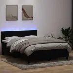 Pat cu arcuri cu saltea și LED, negru, 160x210 cm, catifea GartenMobel Dekor