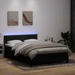 Pat cu arcuri cu saltea și LED, negru, 160x210 cm, catifea GartenMobel Dekor
