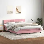 Pat cu arcuri cu saltea și LED, roz, 180x210 cm, catifea GartenMobel Dekor