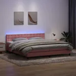 Pat cu arcuri cu saltea și LED, roz, 180x210 cm, catifea GartenMobel Dekor