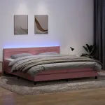 Pat cu arcuri cu saltea și LED, roz, 180x210 cm, catifea GartenMobel Dekor