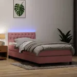 Pat cu arcuri cu saltea și LED, roz, 80x220 cm, catifea GartenMobel Dekor