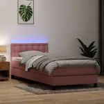 Pat cu arcuri cu saltea și LED, roz, 80x220 cm, catifea GartenMobel Dekor