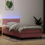 Pat cu arcuri cu saltea și LED, roz, 80x220 cm, catifea GartenMobel Dekor
