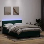 Pat cu arcuri cu saltea și LED, verde închis, 160x210 cm, catifea GartenMobel Dekor